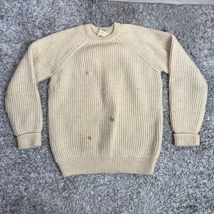 Vintage LL Bean British Wool Sweater Womens M Made England Cream Fisherman Knit